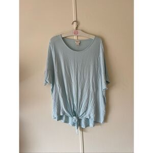 Chicos Blue T-Shirt Tie Front Woman’s Size 1 -Small Stain